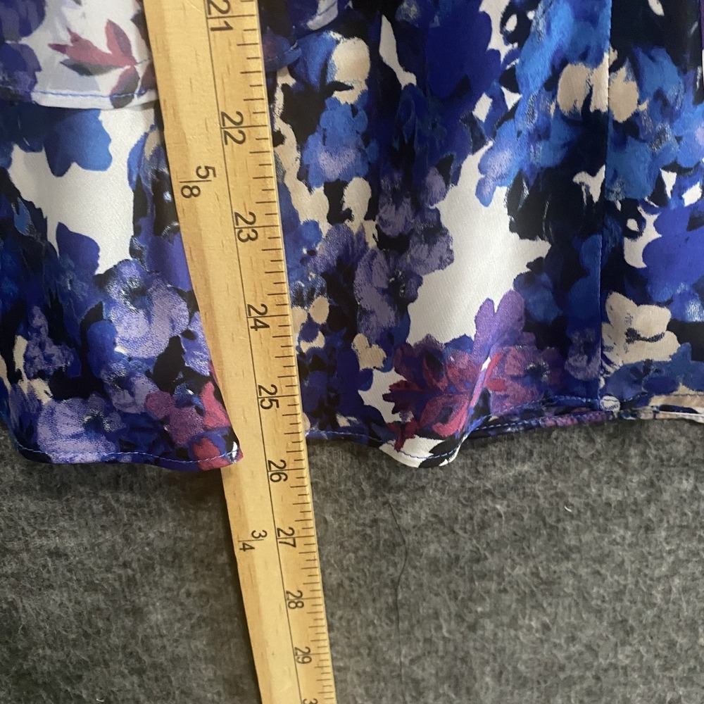 White House Black Market Top Women L Blue Floral Tiered Ruffle Sleeveless Blouse - Picture 8 of 10